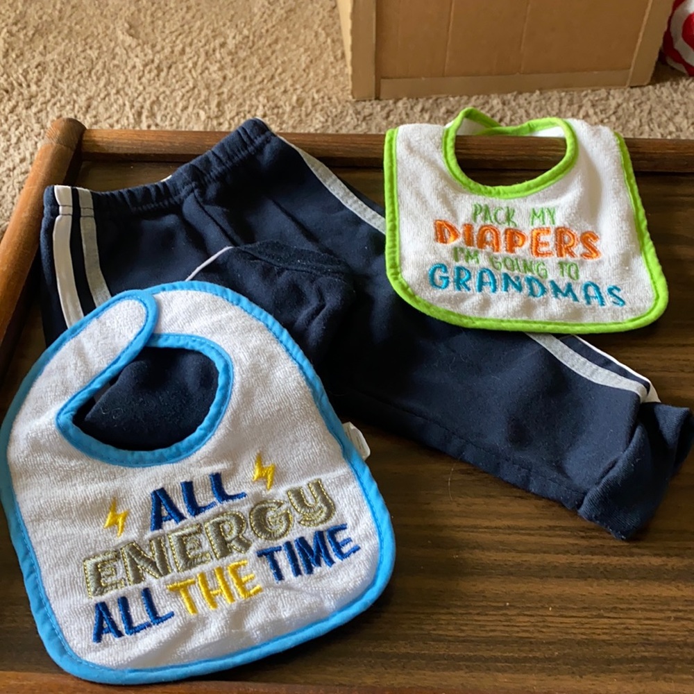 3/$15 Tuff Guys (12mo)Navy Sweat Pants & 2 Bibs